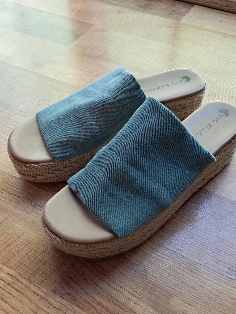 Big Buddha Denim Platform Espadrille Jute Wedge Slide Sandals Boho Y2k Festival